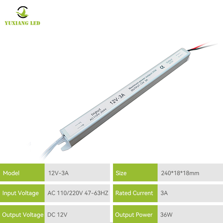 12V 3A 36W zilverachtig Ultra smal ultra dun Ultra Slim Led-voeding