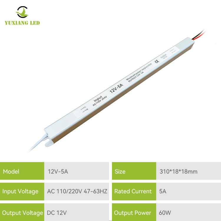 12V 5A 60W zilverachtig Ultra smal ultra dun Ultra Slim Led-voeding