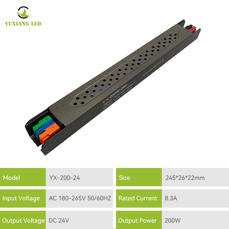 24V 200W LED ultrafijne lineaire semi-lijmgevulde voeding