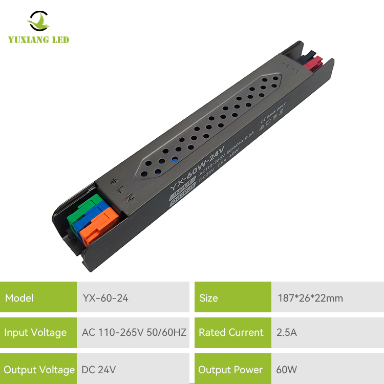 24V 60W LED ultrafijne lineaire semi-lijmgevulde voeding