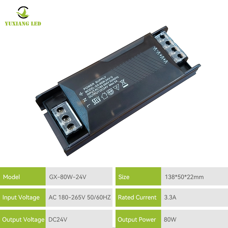 Halfgevulde, slanke LED-schakelende voeding van 24V80W met constante spanning