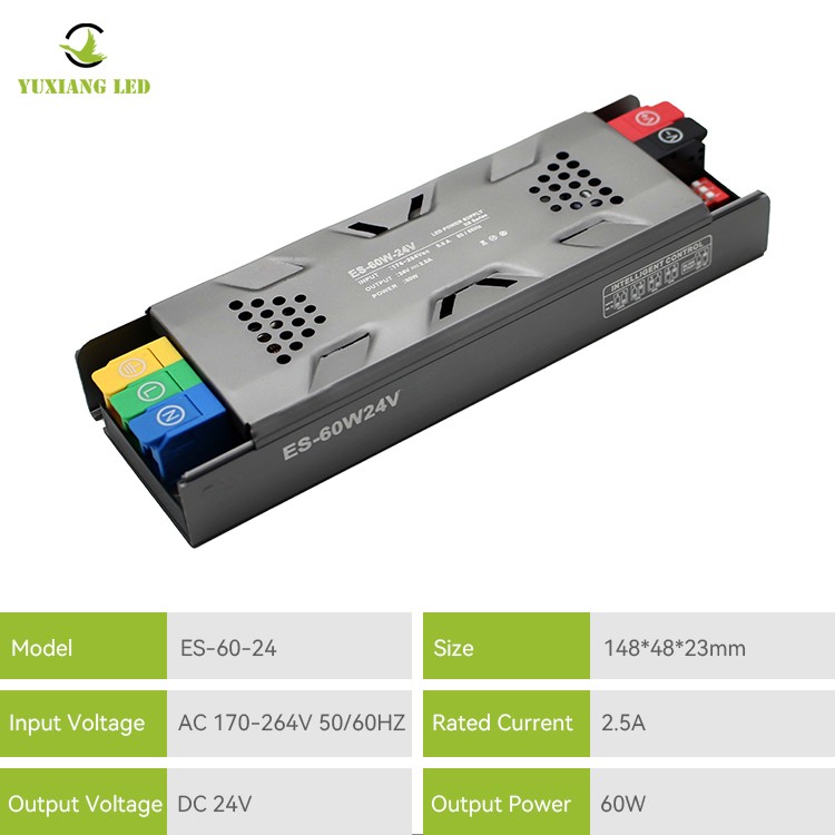 Semi-ingemaakte dimbare LED lineaire voeding ES model 24V 60W